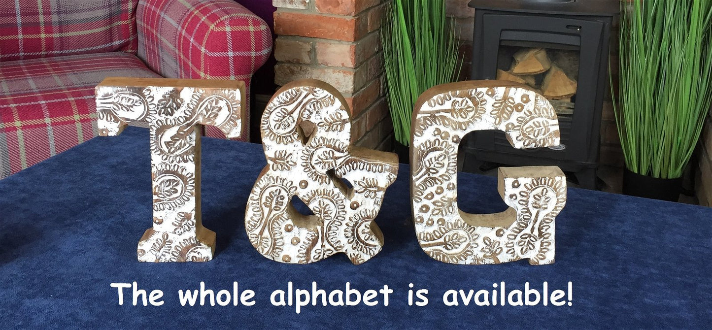 Hand Carved Wooden White Flower Letters Boy