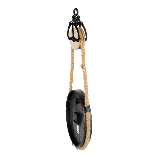 Industrial Hanging Rope Round Black Metal Clock