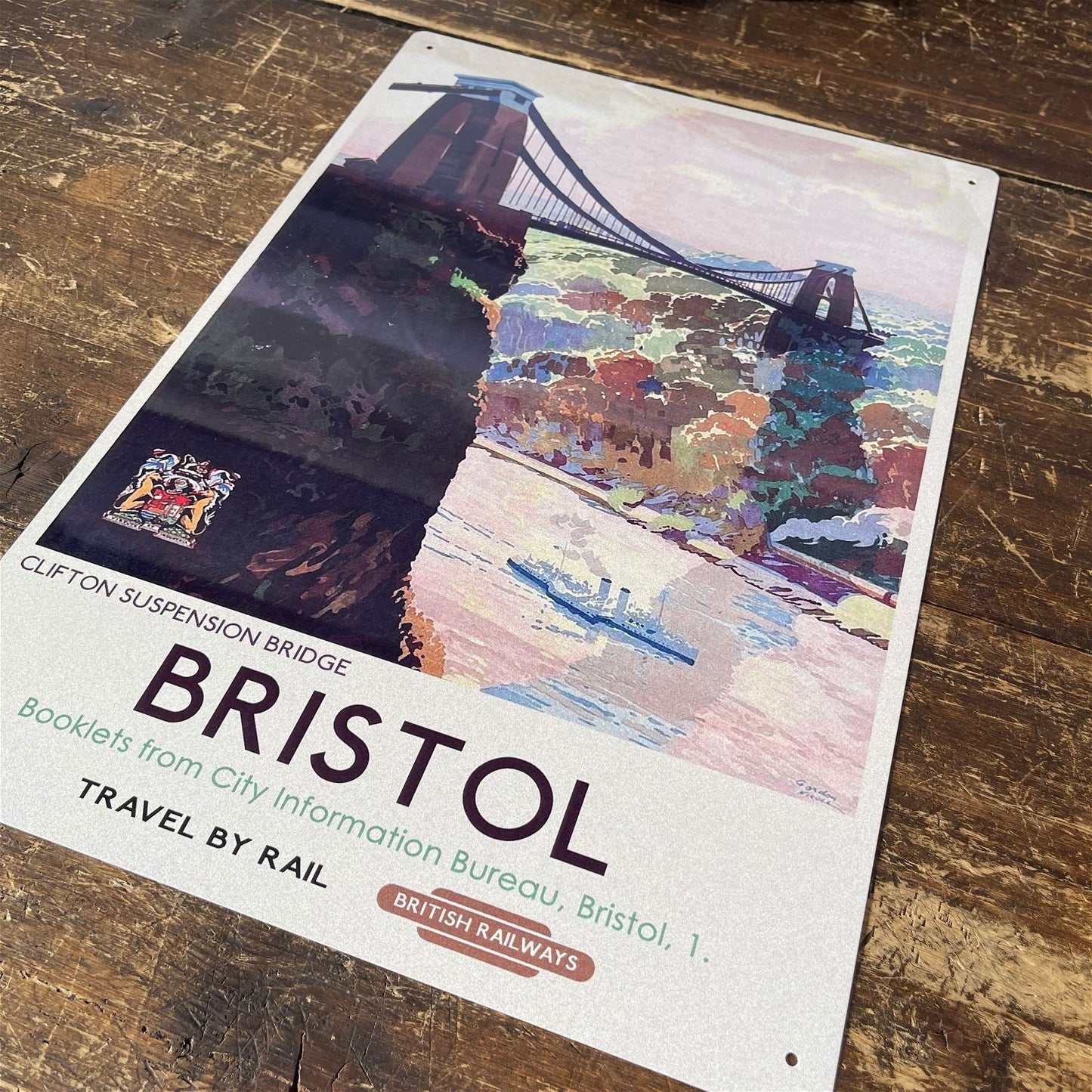 Vintage Metal Sign - British Railways Retro Advertising, Bristol Clifton Suspension Bridge