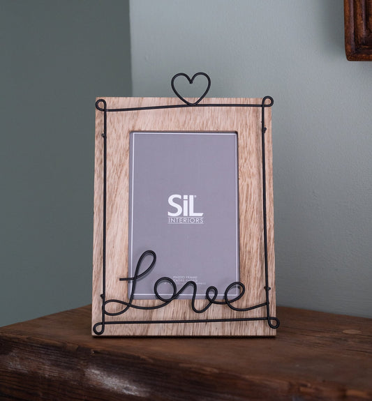 Wooden Photo Frame with Black Wire Love Script 4x6"