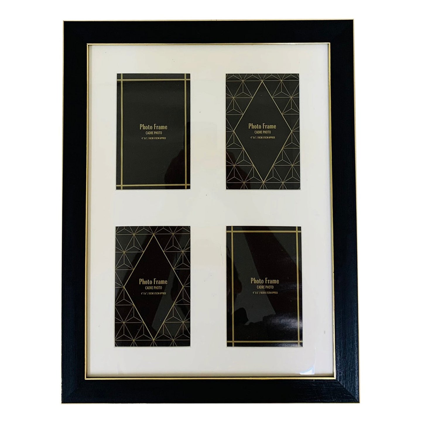 Black And Gold Quad Photo Frame 4x6"