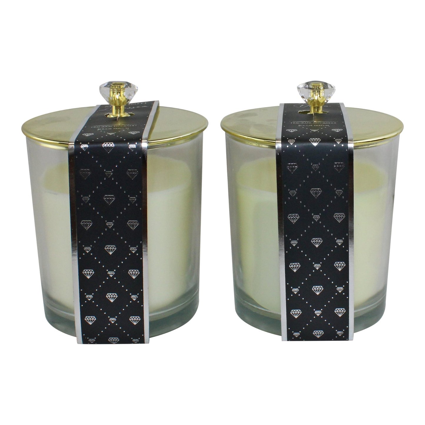 Set of 2 Glass Candle Jars with Diamond Style Lids, Fragranced