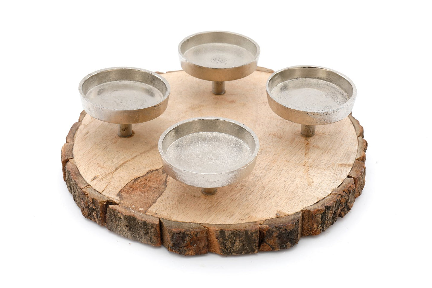 Candle Holder On Wooden Base, 28cm