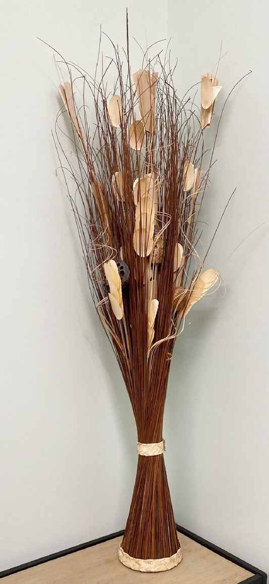 Twisted Stem Vase With Dried Dark Brown & Cream Flowers