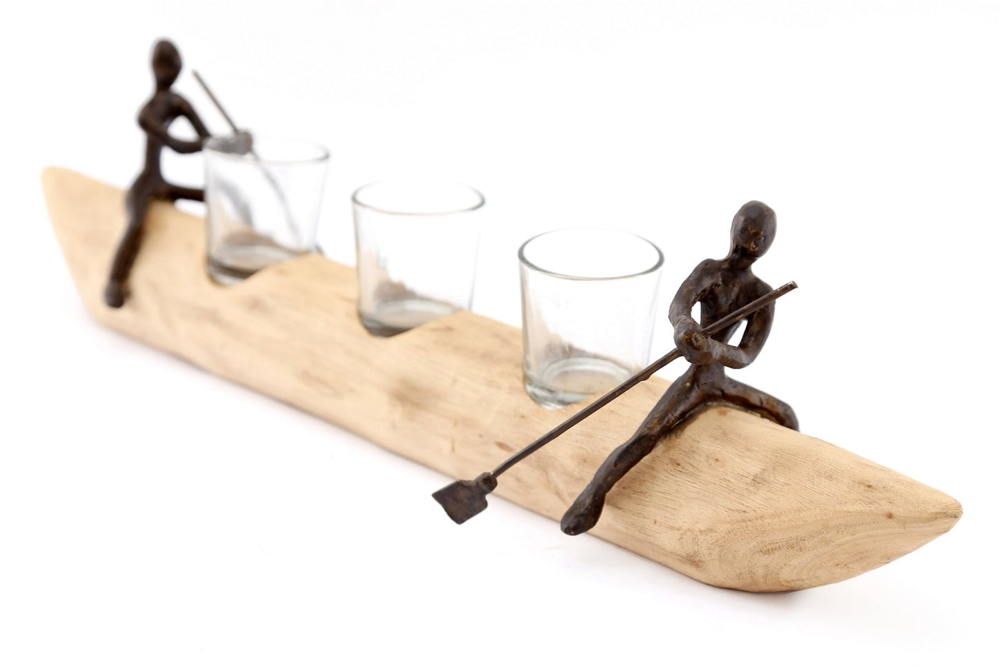 Three Tea Light Holder With Bronze Men Rowing