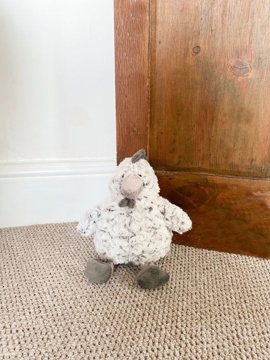 Curled Fur Fabric Grey Chicken Doorstop