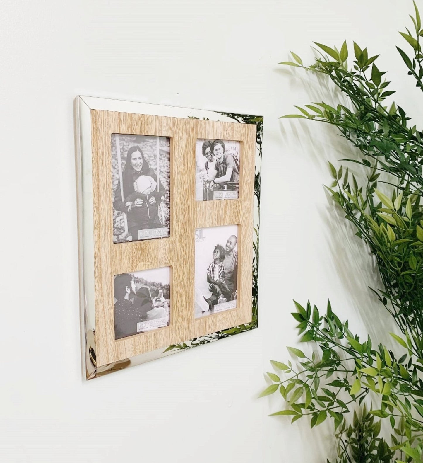 Silver & Wooden Multi Photo Frame